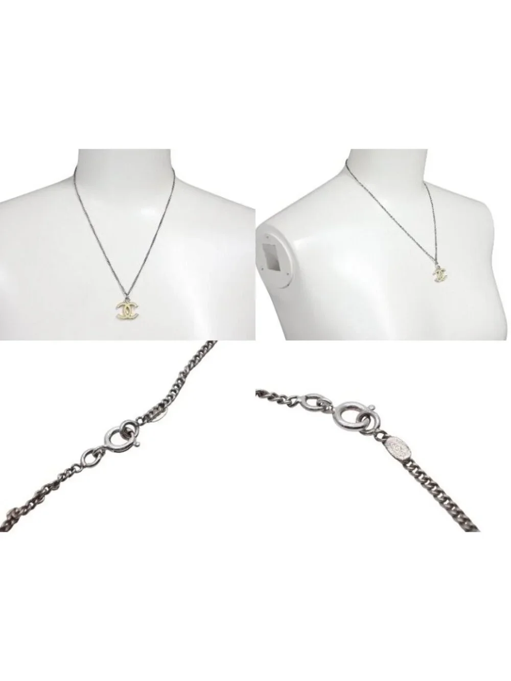 Chanel CC Logo Necklace 07 47 Ivory Silver Metal